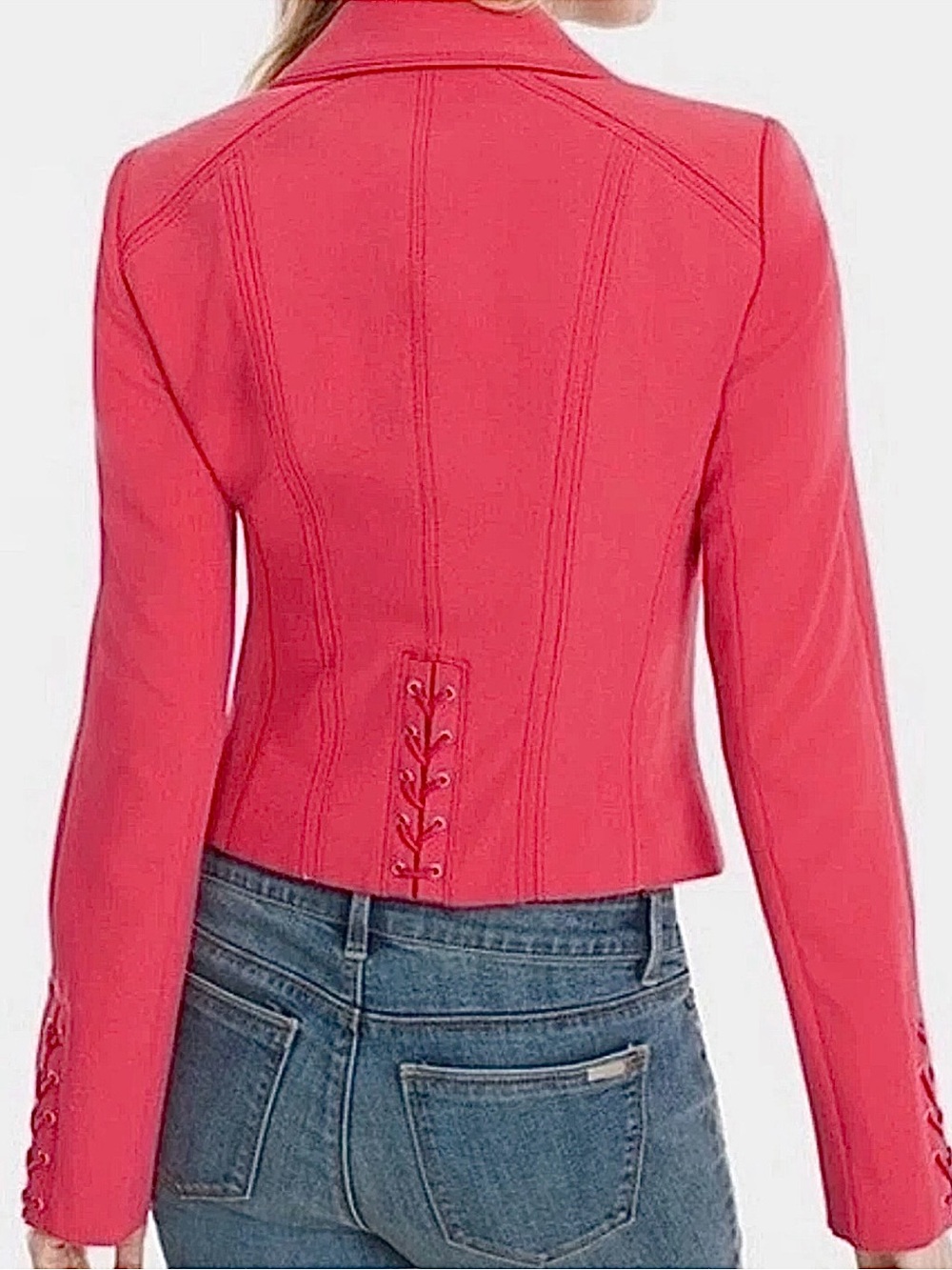 WHBM Pink Salmon Tailored Jacket with Lacing Details